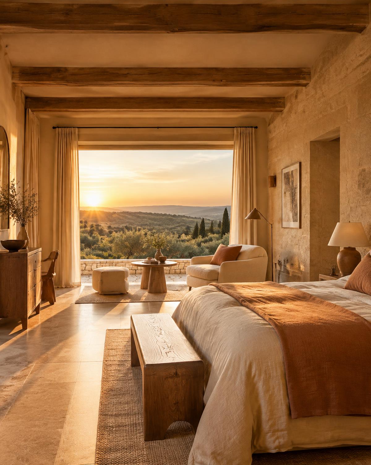 Suite Sol baignée par le coucher de soleil face aux collines